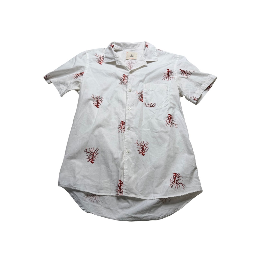 LA PAZ White Button Down Red Coral Print Men's Size Small Nautical Beach S